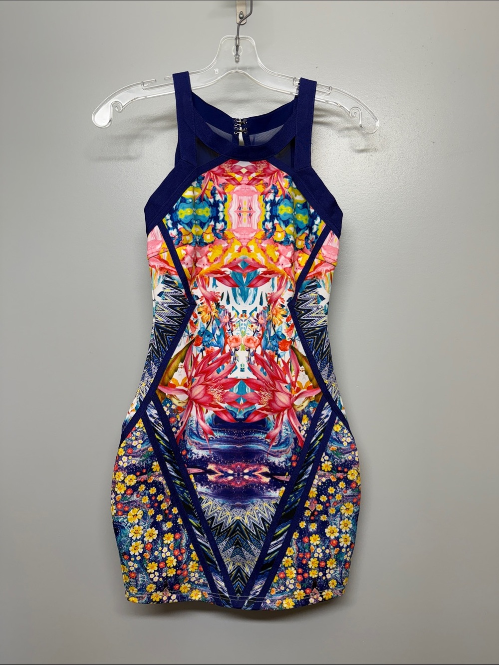 WOW couture Multicolor Floral Bodycon Dress - Navy Accents